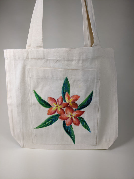 Canvas Tote Bag w/ Floral Painting by Nhien La