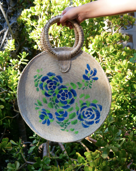 Stencil Roses Straw Bag