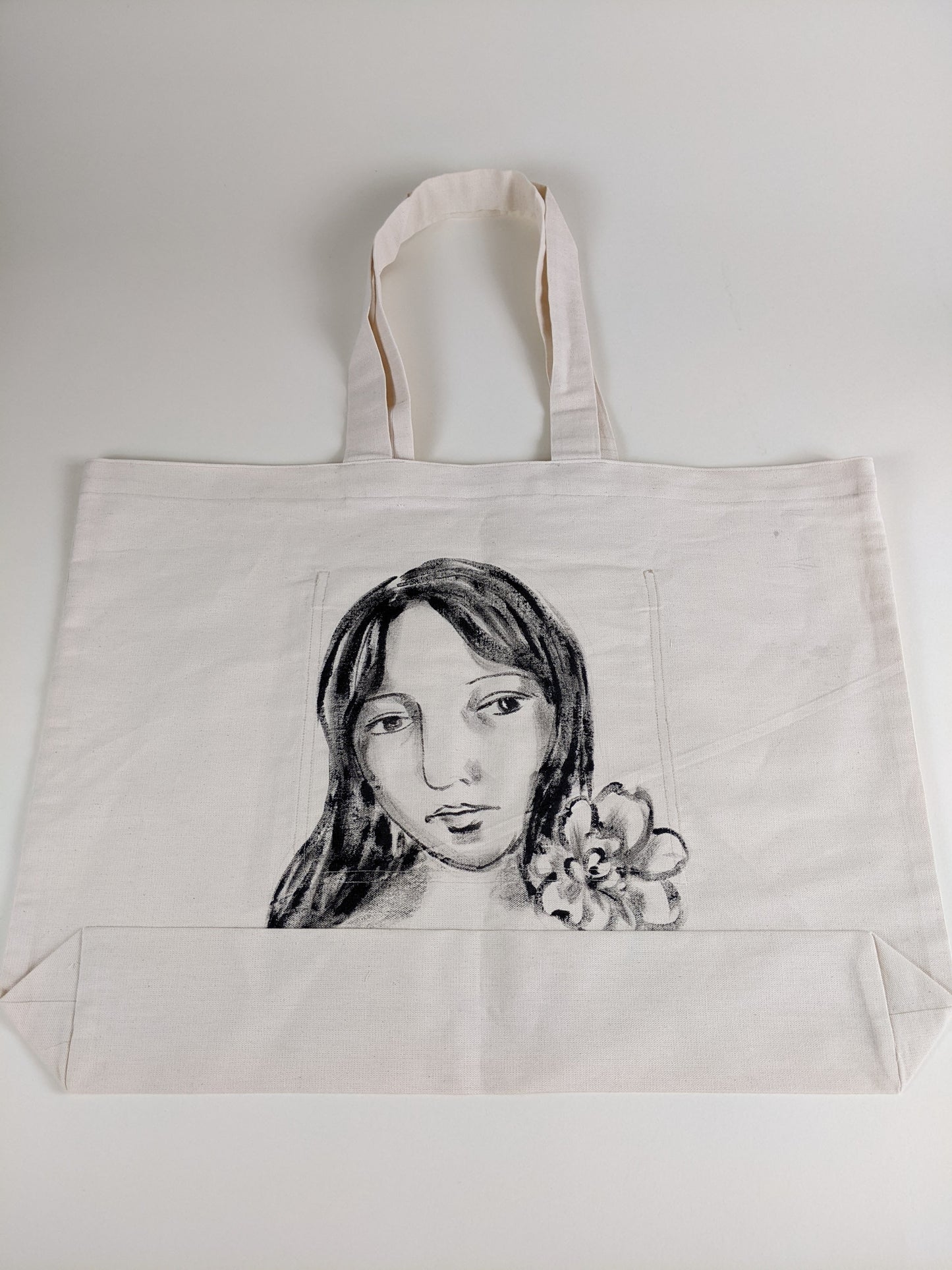 Large Canvas Tote Bag w/ Faces Painted by Nhien La