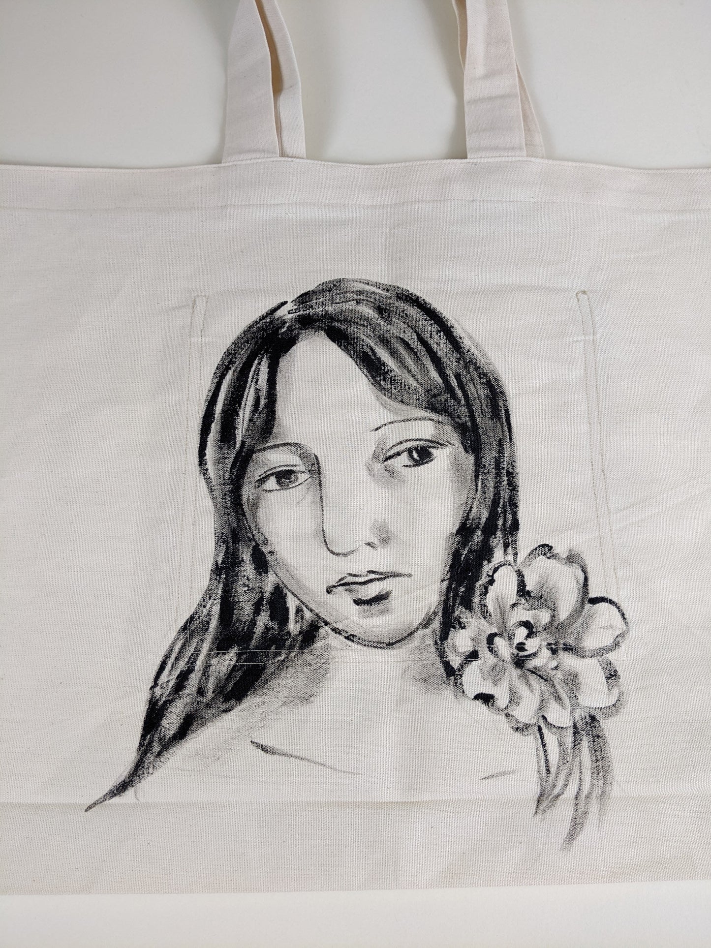 Large Canvas Tote Bag w/ Faces Painted by Nhien La